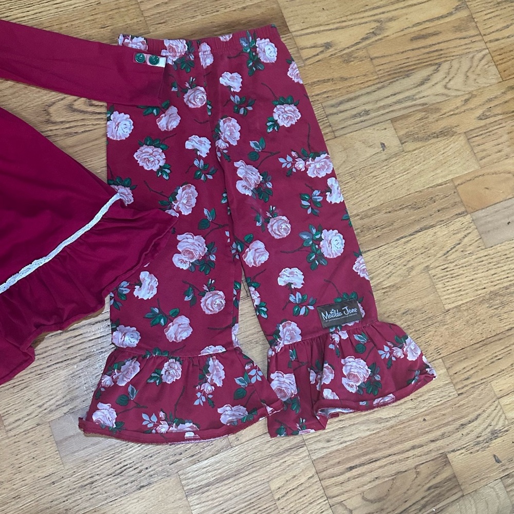 Matilda Jane Heart to Heart Poinsettia Dress Rosebud Big Ruffle Pant Christmas 8 - Picture 3 of 3